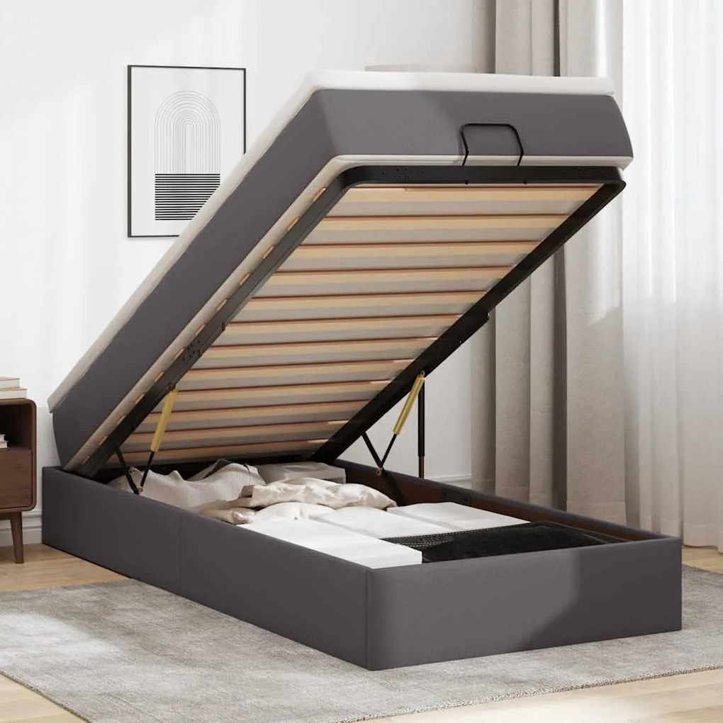 moldura de cama síriaXL otomana com colchão cinza 90x200cm couro falso