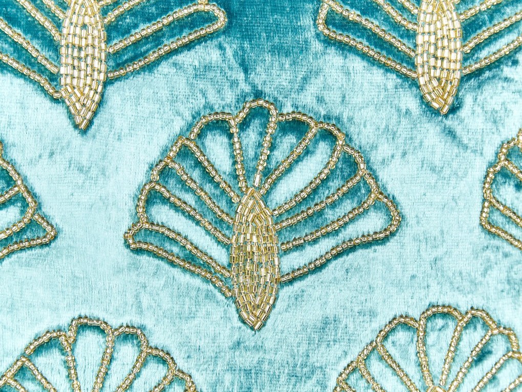 Conjunto de 2 almofadas decorativas com padrão de concha em veludo turquesa 45 x 45 cm PANDOREA Beliani