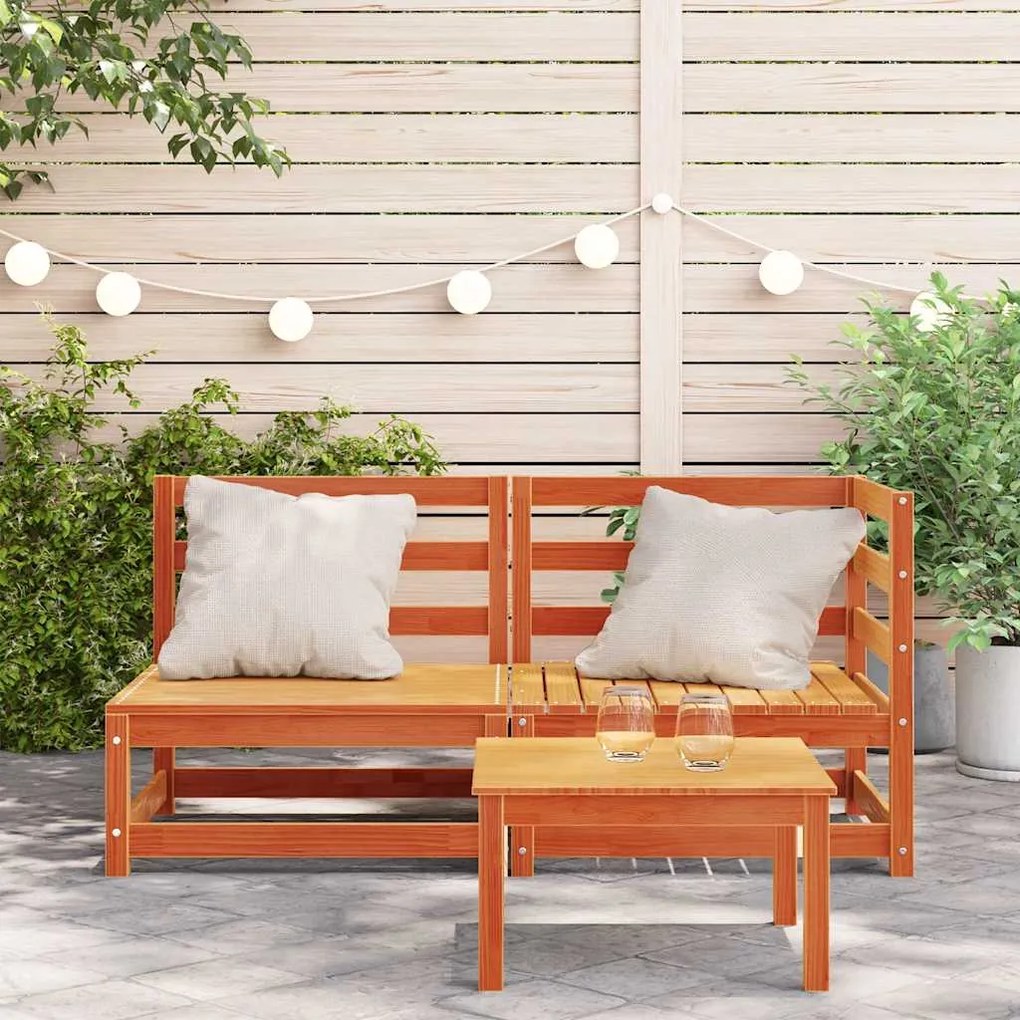 Sofá de 2 lugares para jardim pinho maciço castanho-mel