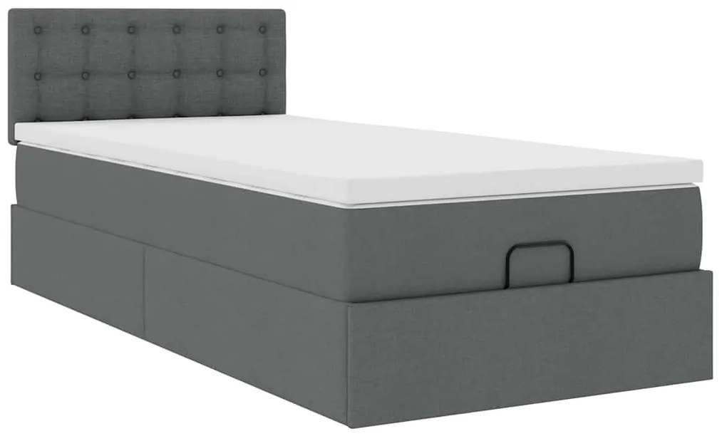 Cama otomana com colchão & LEDs 90x200cm tecido cinzento escuro