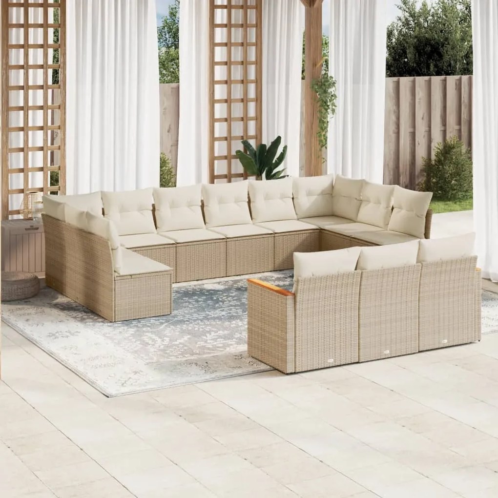 vidaXL 13 pcs conjunto de sofás p/ jardim com almofadões vime PE bege