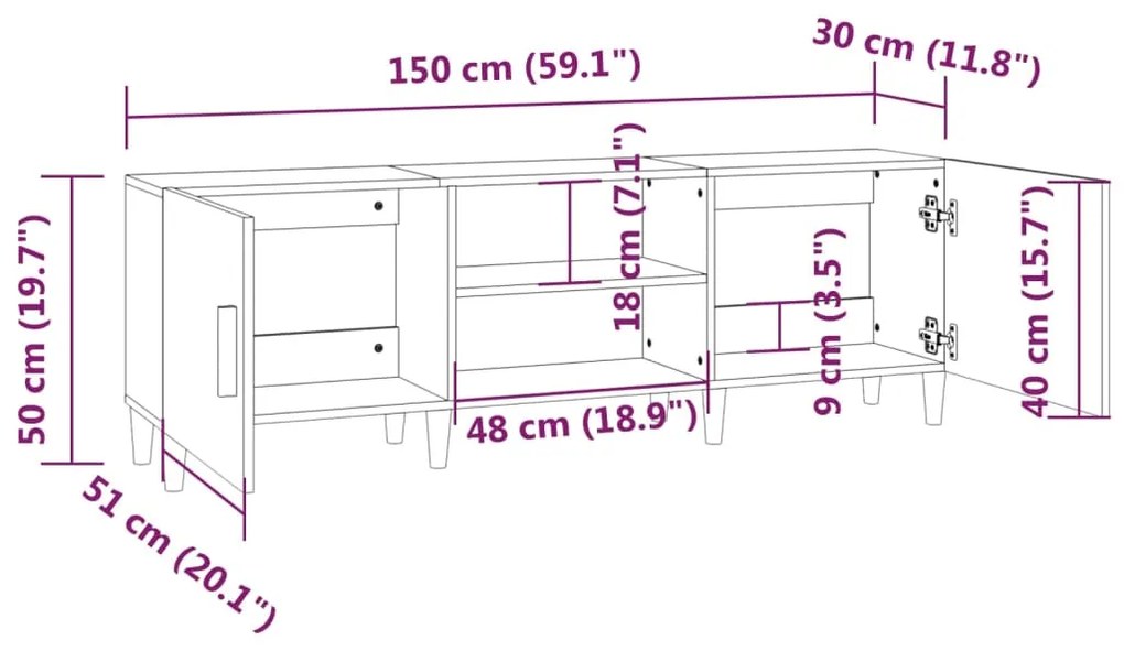 Móvel p/ TV 150x30x50cm madeira processada cinzento cimento