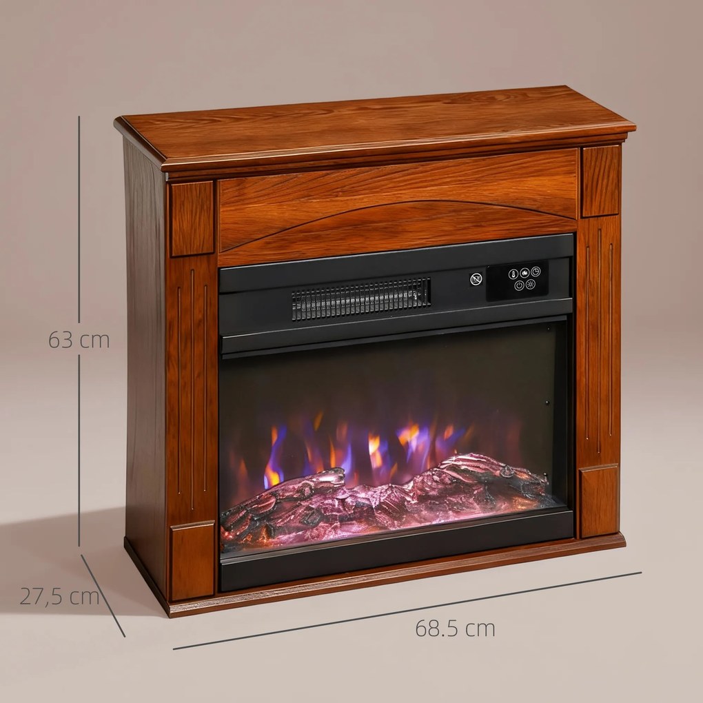 Lareira elétrica de 1000 W/2000 W 68,5 x 27,5 x 63 cm,, lareira decorativa com efeito de chama 3D em 6 cores e 3 níveis de luminosidade,  castanho