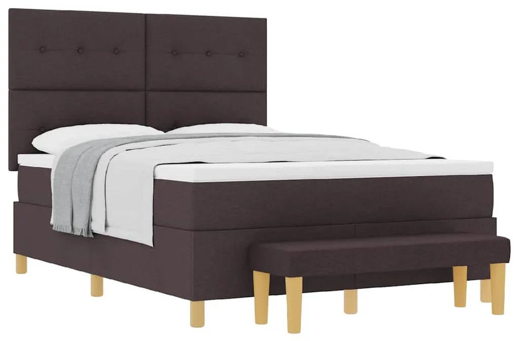 Cama Box com Colchão e Banco vidaXL Marrom Escuro 140x190 cm Tecido