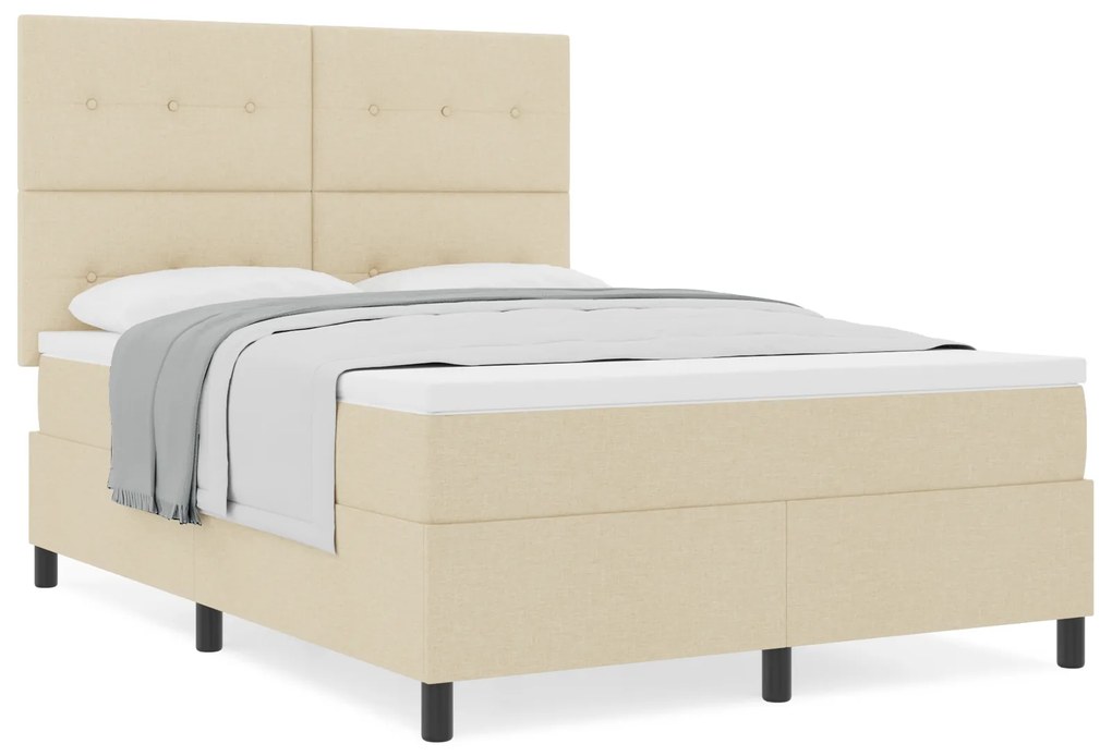 Cama Box Spring com Colchão Creme 140x200 cm Tecido