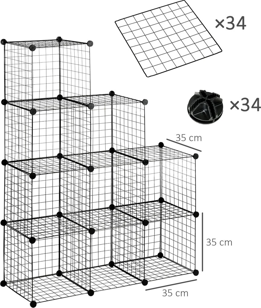 Estante modular em forma de cubo para montar, com 9 compartimentos em rede metálica, para sala de estar ou quarto, na cor preta
