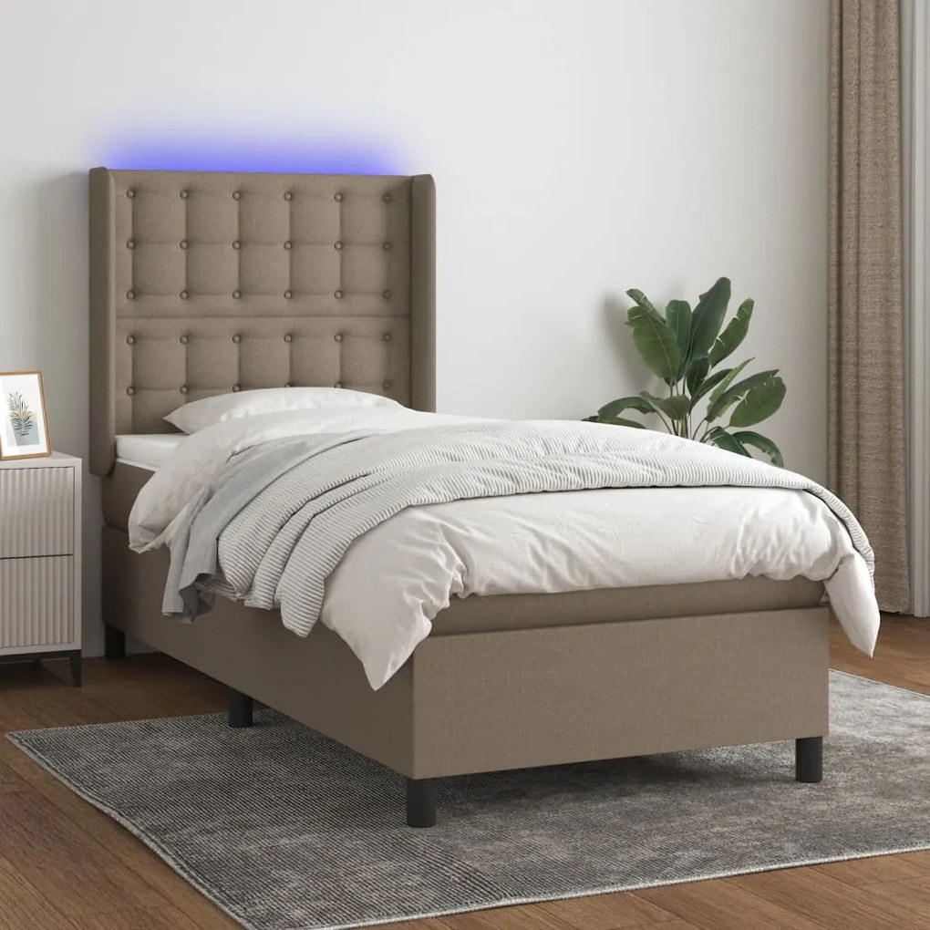 Cama box spring + colchão/LED 80x200cm tecido cinza-acastanhado