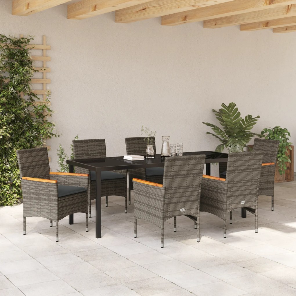 Conjunto de Jantar de Jardim vidaXL de 7 Peças com Almofadas Cinza Pol