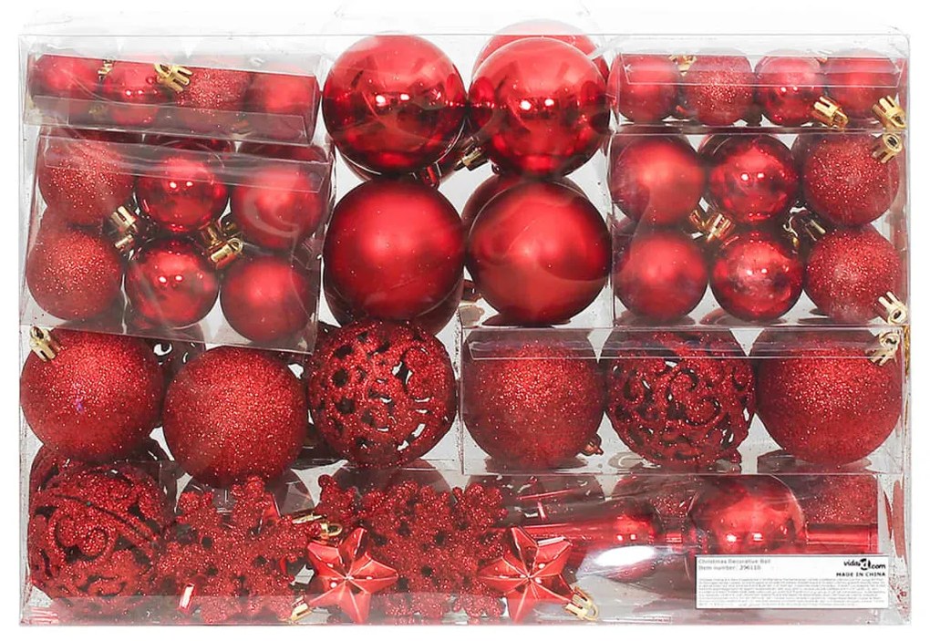 111 pcs conjunto de enfeites de Natal poliestireno vermelho