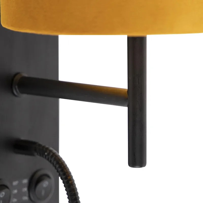 LED Candeeiro de parede preto com cúpula em veludo amarelo - Stacca Moderno,Country / Rústico