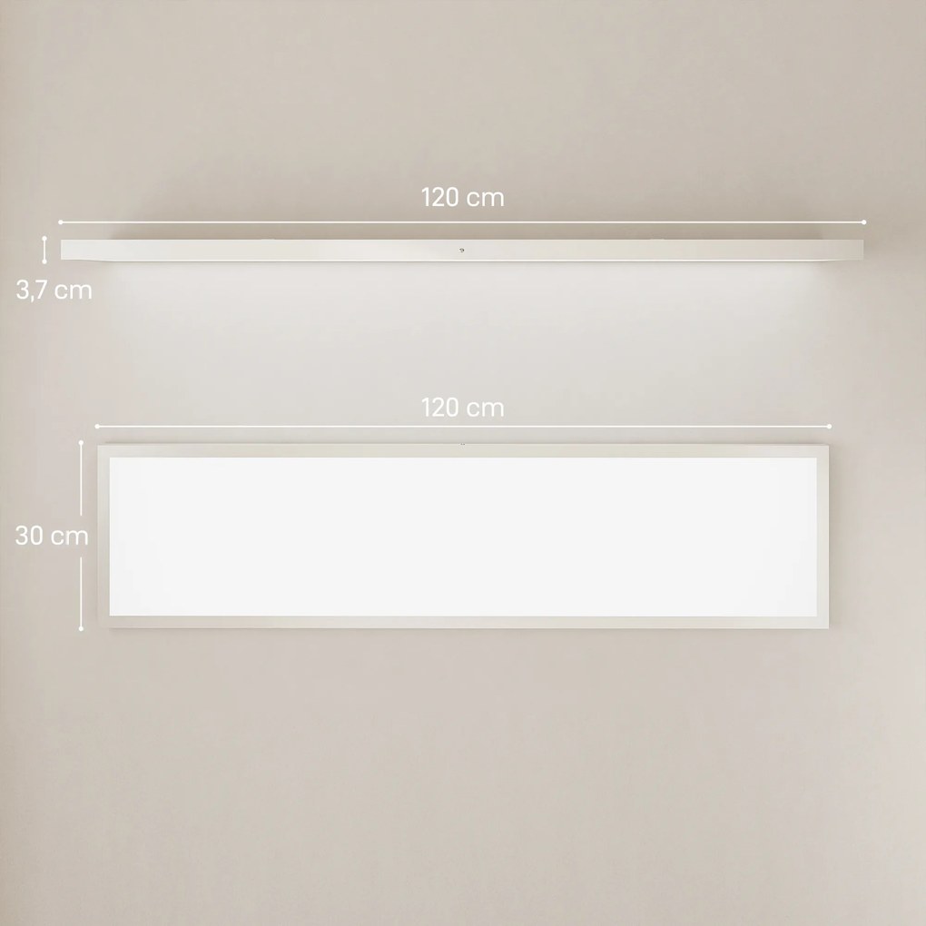 Conjunto de 4 Candeeiros de Teto Reguláveis em Cor com Interruptor DIP e de Parede 3000K/4000K/6000K 120x30x3,7 cm Branco