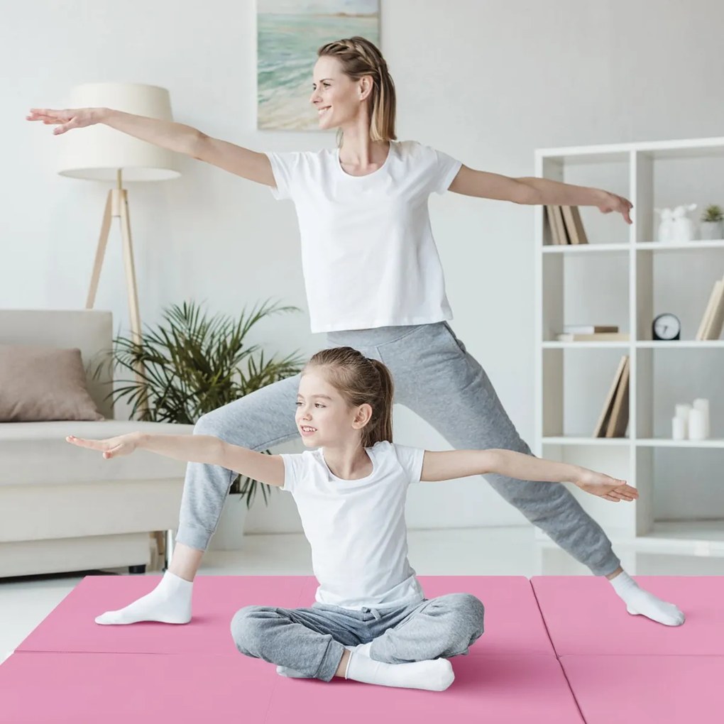 Colchão de ginástica com três dobras e alças de transporte e fechos de velcro 180 x 60 x 5 cm, rosa