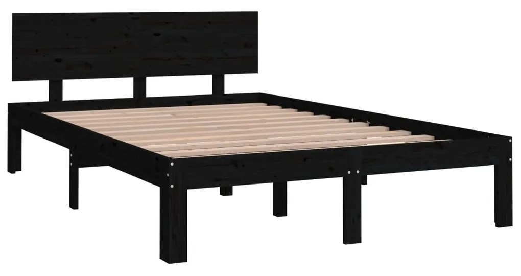 Estrutura cama pequena casal UK 120x190 cm pinho maciço preto