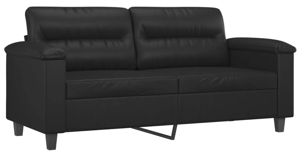 3 pcs conjunto de sofás com almofadões couro artificial preto