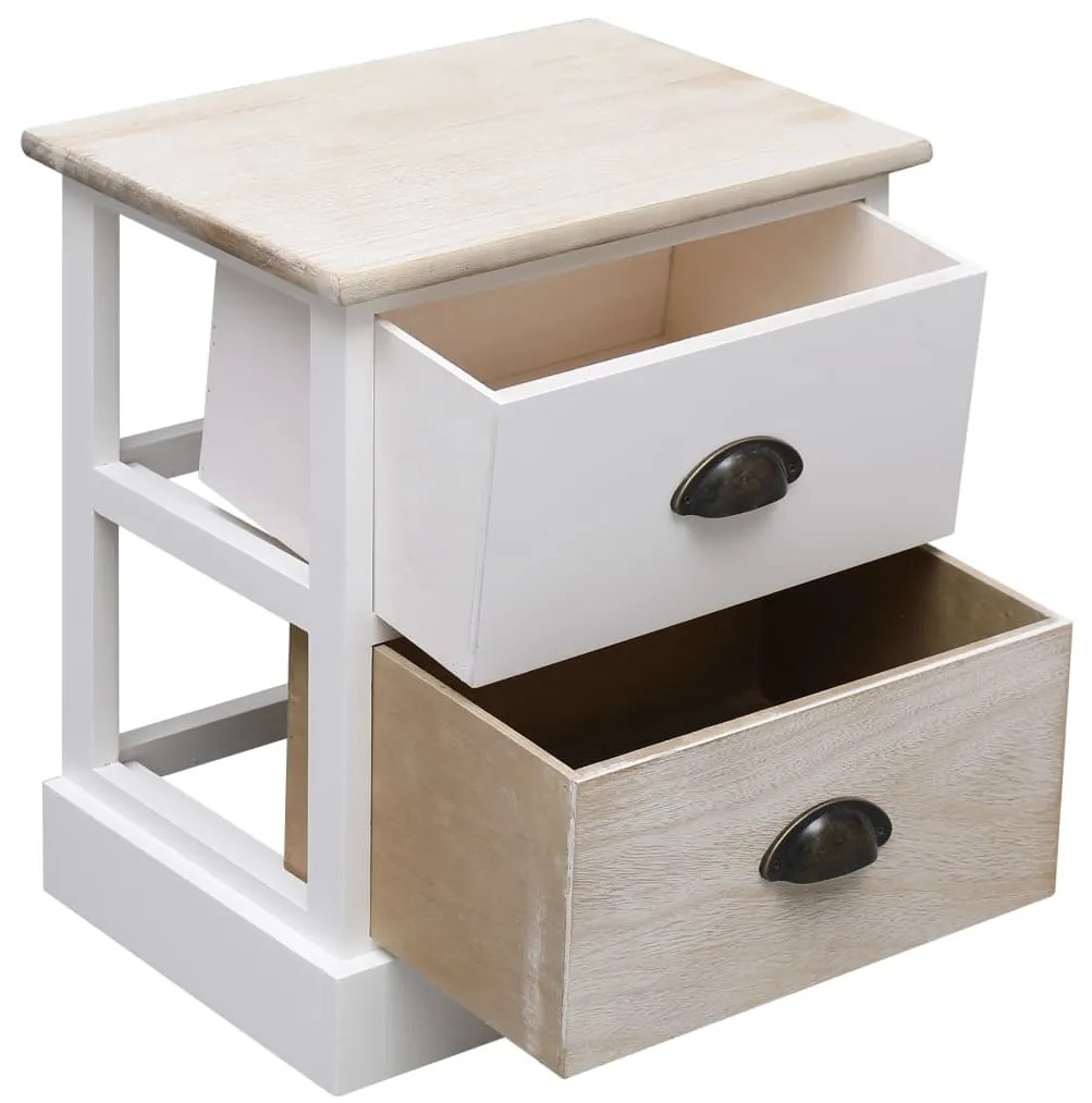 Mesas de cabeceira 38x28x45 cm 2 pcs paulownia branco e natural