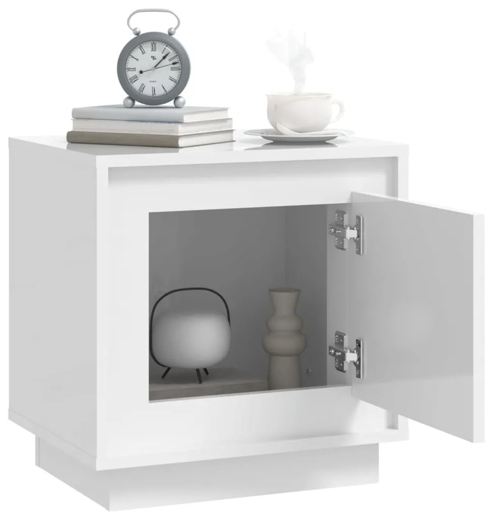 Mesa de cabeceira 44x35x45cm derivados madeira branco brilhante
