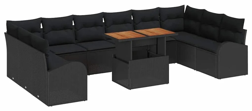 Conjunto de Jantar de Jardim 11 Peças com Almofadas Preto Rattan Sinté