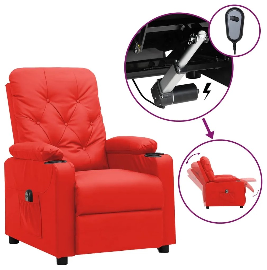 vidaXL Poltrona reclinável elétrica couro artificial vermelho
