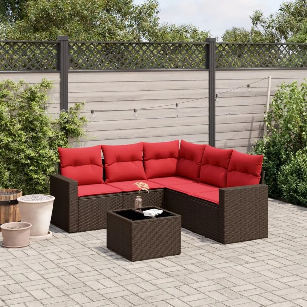 vidaXL 6 pcs conjunto de sofás jardim c/ almofadões vime PE castanho
