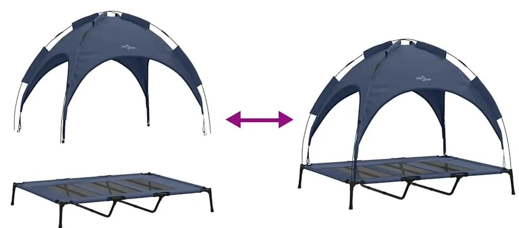 Cama Elevada para Cães com Toldo Removível Azul-marinho XL Aço