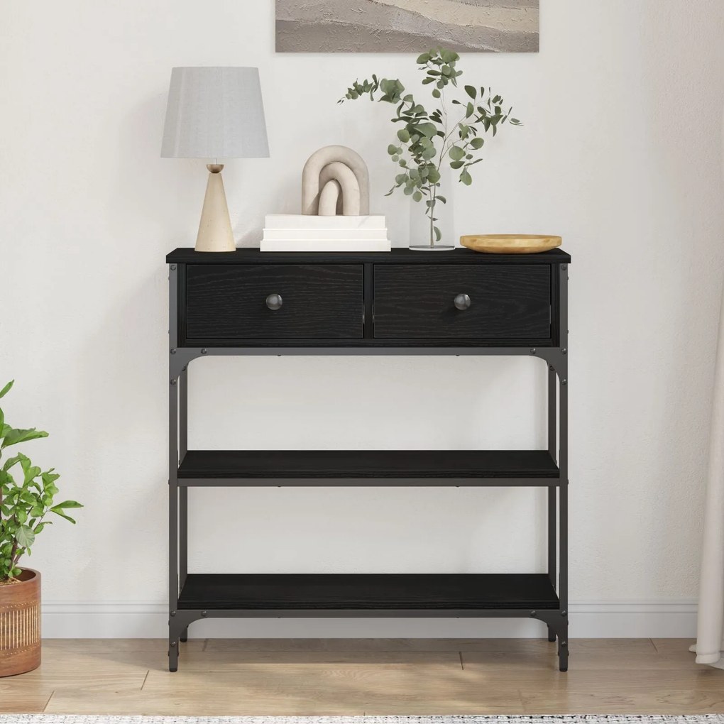 Mesa de Console vidaXL Madeira de Carvalho Preto 72,5x25x75 cm Madeira