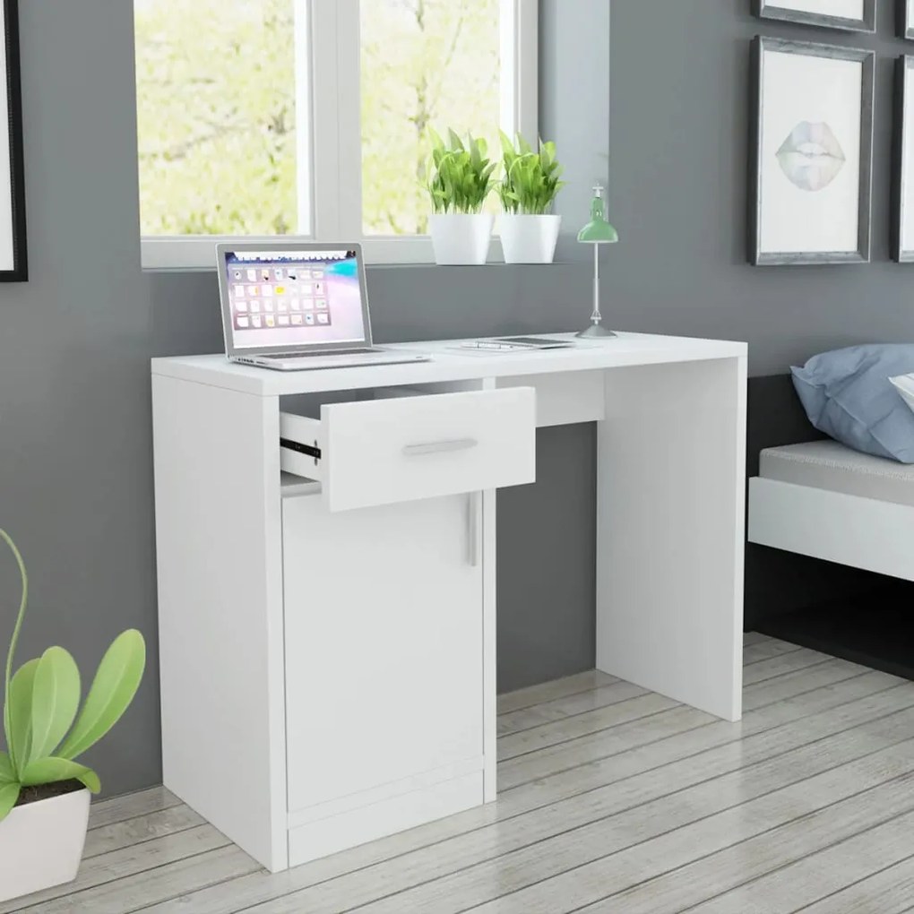 243058 vidaXL Mesa com gaveta e armário 100x40x73 cm branca