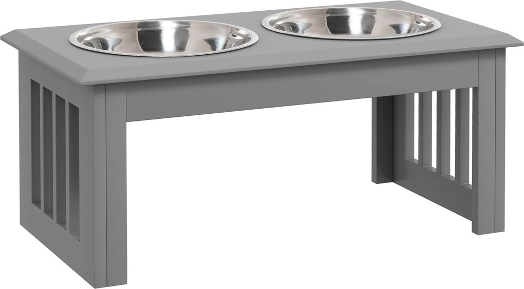 Comedouro Elevado para Cães com 2 Tigelas Removíveis em Aço Inoxidável, 58,4x30,5x25,4 cm, Cinzento