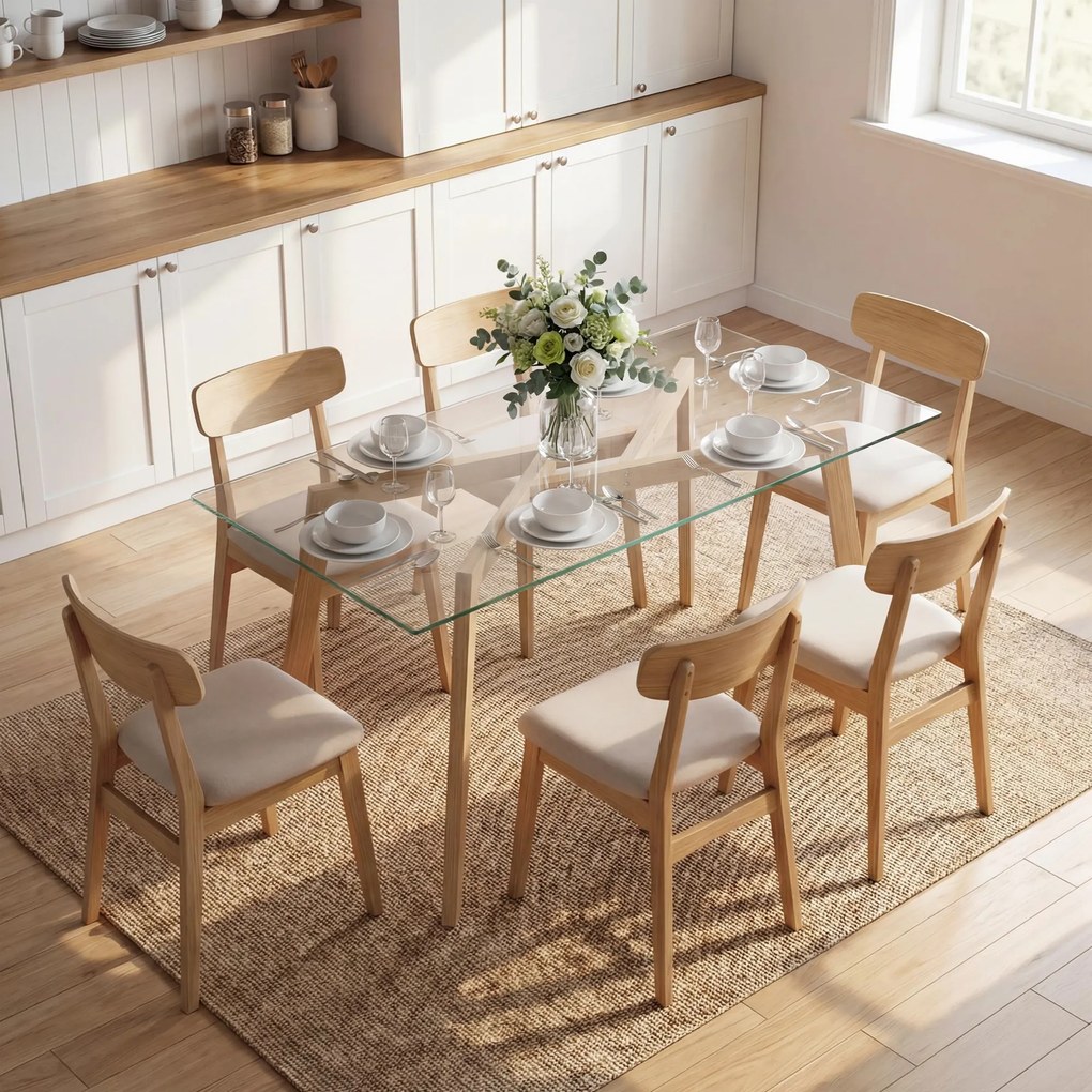 Mesa de Jantar Retangular Moderna (CADEIRAS NÃO INCLUIDAS) para 6 Pessoas Superfície de Vidro Temperado 150x75x76 cm Transparente