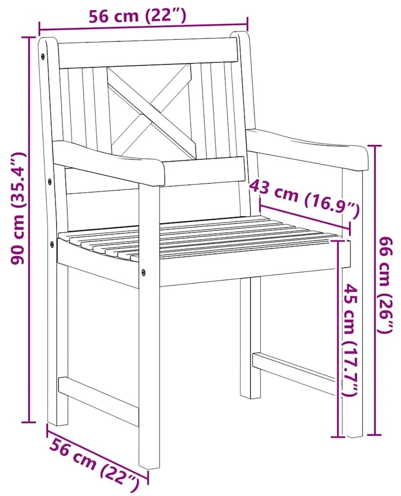 Cadeiras de Jardim vidaXL 8 pcs 56x55.5x90 cm Madeira Sólida de Acácia