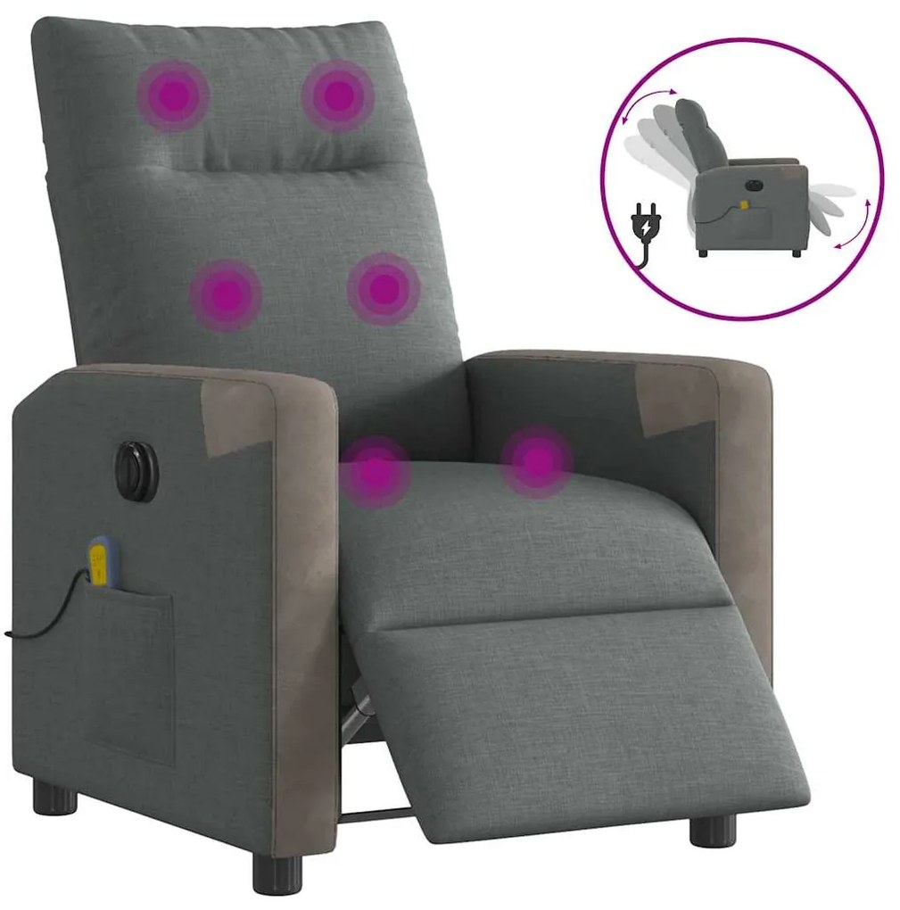 vidaXL Poltrona reclinável de massagens elétrica tecido cinza-escuro
