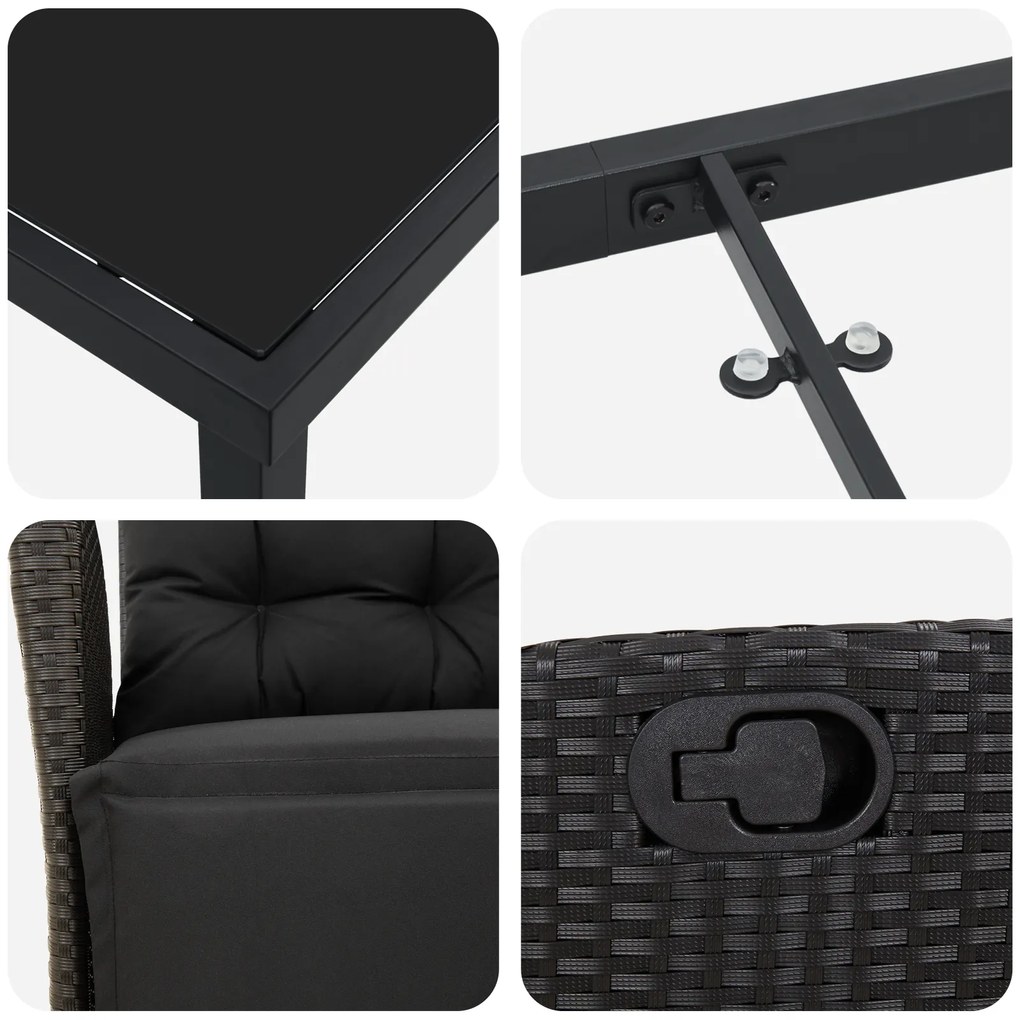 Conjunto de Jantar de Jardim de 7 Peças Preto Poli Rattan