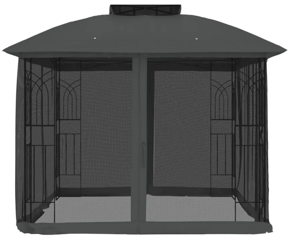 Gazebo c/ teto duplo/paredes de malha 2,94x2,94 m aço antracite