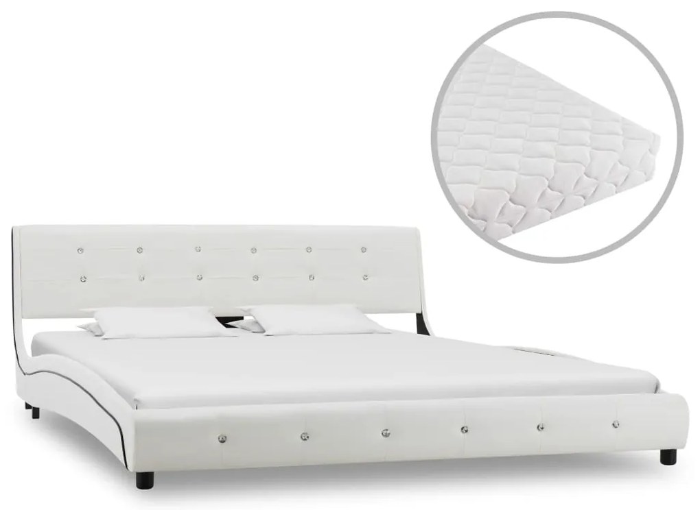 Cama com colchão 160x200 cm couro artificial branco