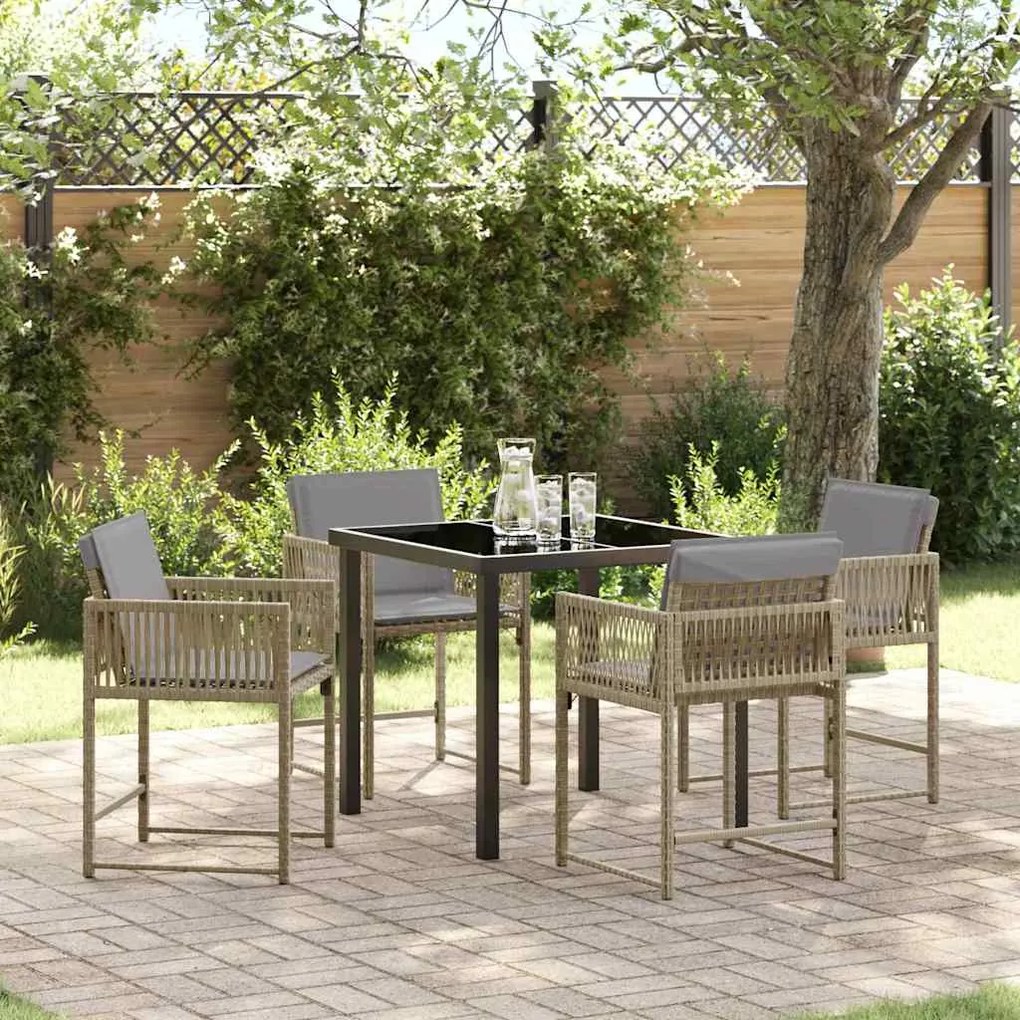 Conjunto de Jantar de Jardim com 5 Peças e Almofadas Bege em Rattan Si