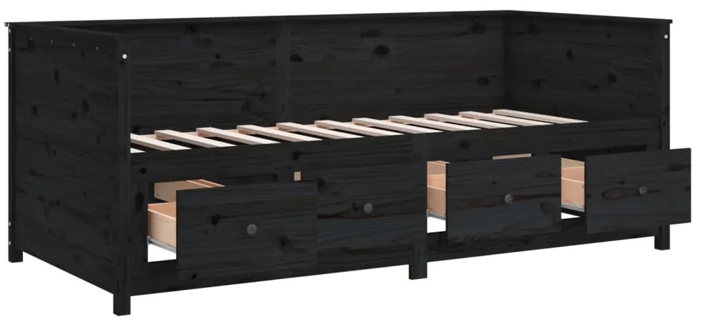 Sofá-cama 90 x 200 cm madeira de pinho maciça preto