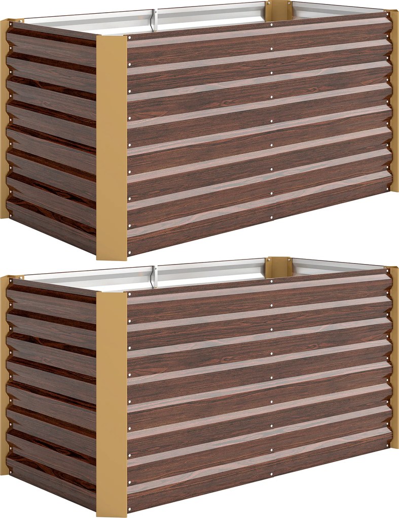 Outsunny Conjunto de 2 canteiros elevados, canteiro de plantio, extra profundo, em metal, 120 x 60 x 60 cm Castanho | Aosom Portugal