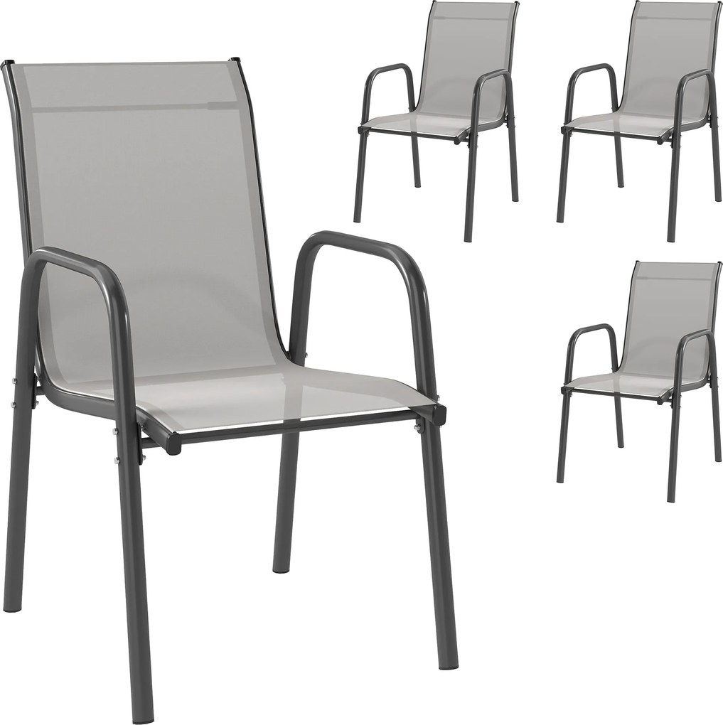 Outsunny Cadeiras de Jardim Conjunto de 4 Cadeiras de Terraço Empilháveis com Encosto Respirável Apoios de Braço Capacidade 120 kg | Aosom Portugal