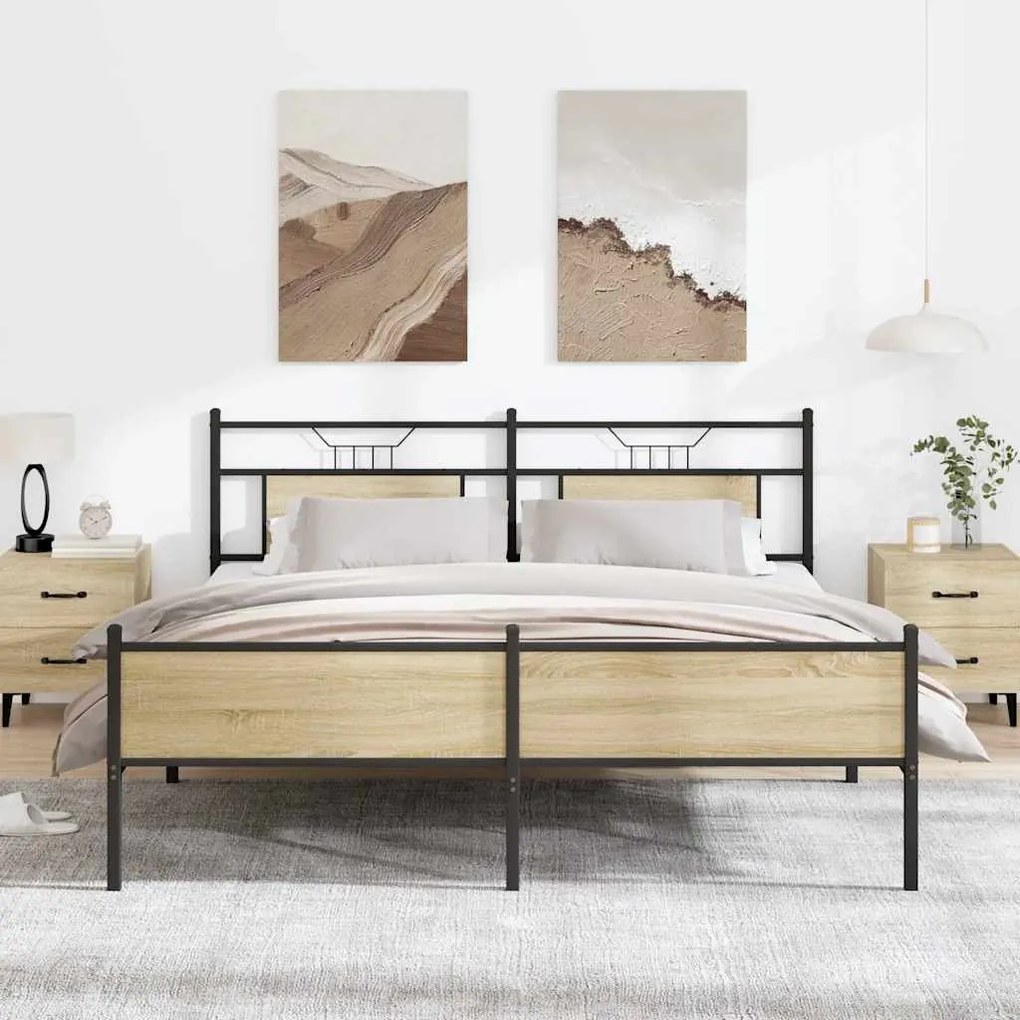 Estrutura de cama sem colchão 180x200cm metal carvalho sonoma