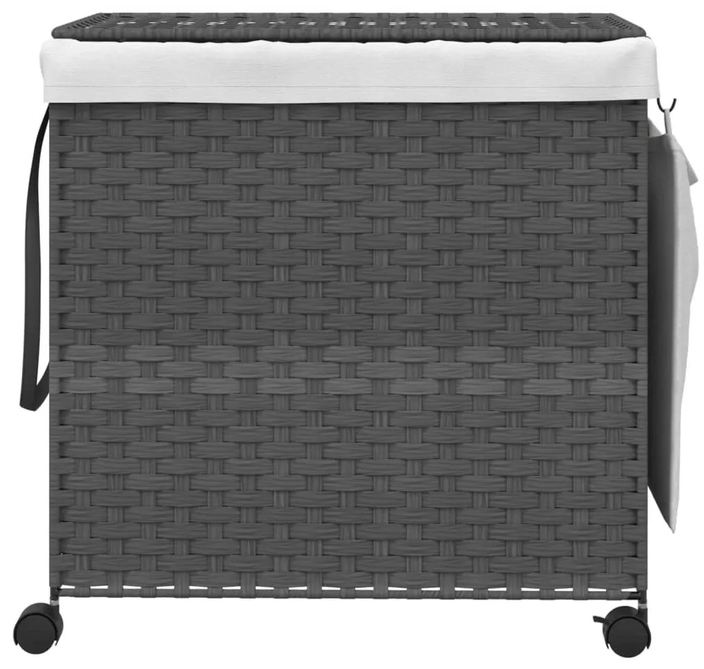 Cesto para roupa suja com rodas 60x35x60,5 cm vime cinzento
