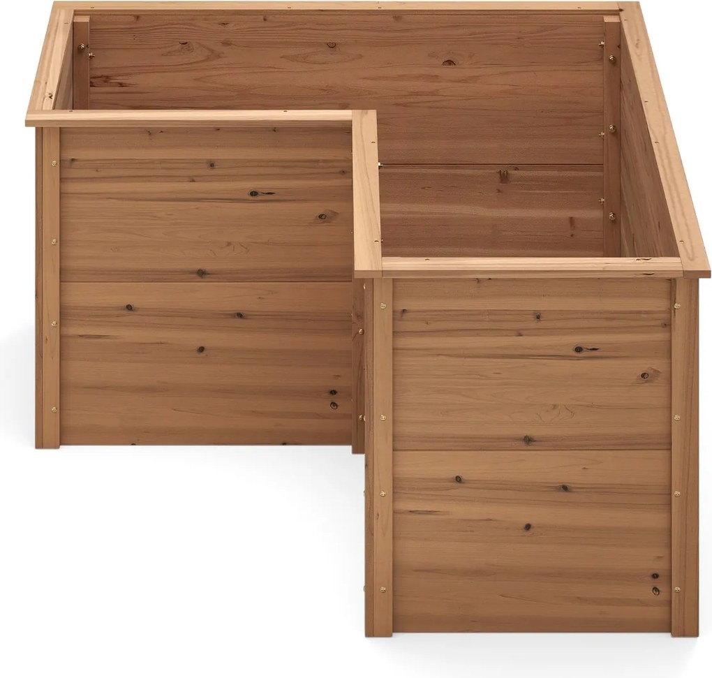 Floreira elevada para exterior com base aberta em forma de L 120 x 120 x 62 cm Castanho