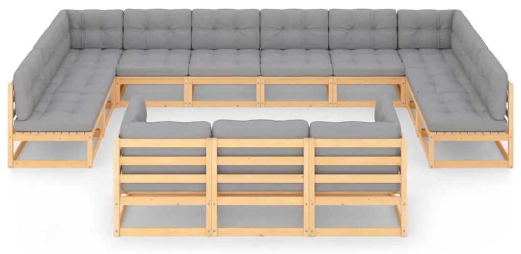 13 pcs conjunto lounge de jardim c/ almofadões pinho maciço