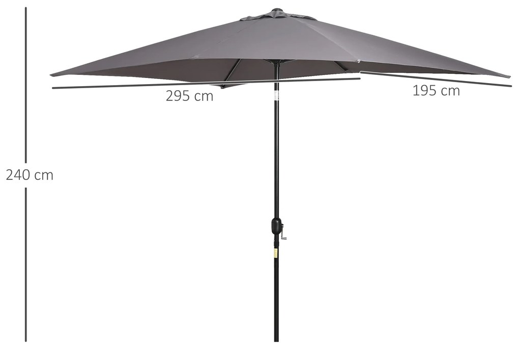 Outsunny Chapéu de Sol de Alumínio 200x300x240cm Chapéu de Sol Retangular de Jardim Inclinável com Manivela e Mastro Desmontável para Terraço Piscina Pátio Exterior Cinza