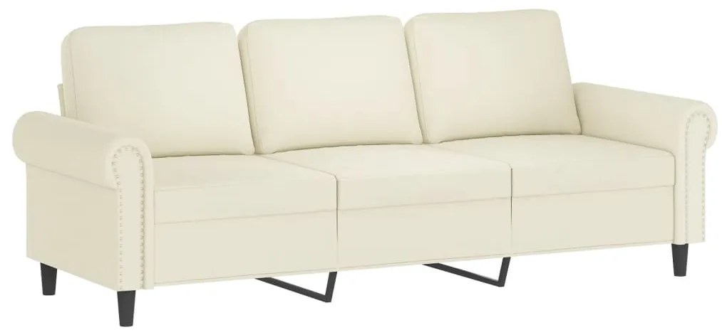 Sofá de 3 lugares com apoio de pés 180 cm veludo cor creme