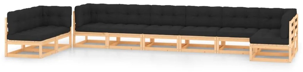 vidaXL 9 pcs conj. lounge jardim c/ almofadões antracite pinho maciço