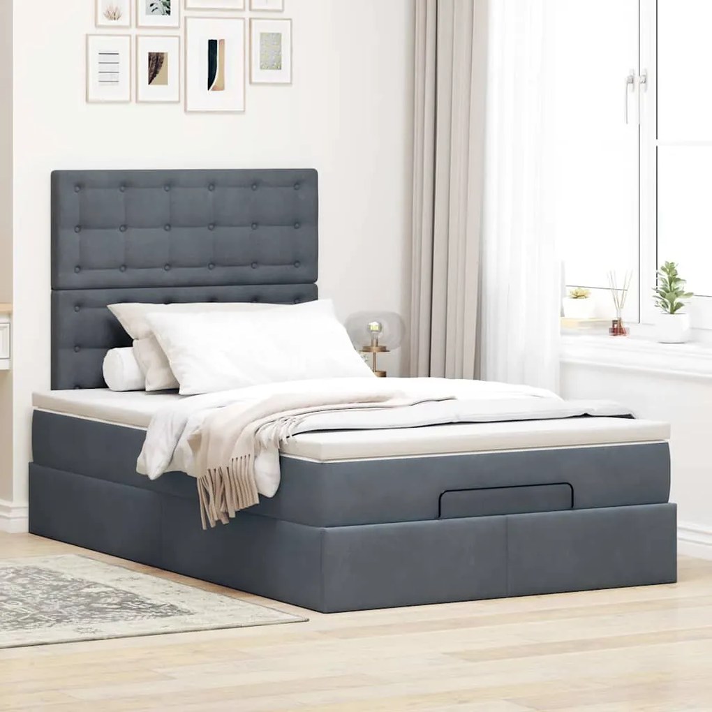 Estrutura de cama otomana com colchões cinza escuro veludo