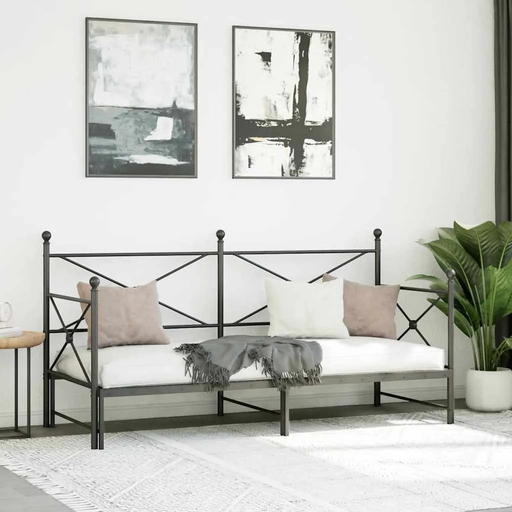 Cama de dia com gavetão sem colchão 90x200 cm aço preto