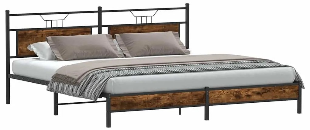 Estrutura de cama sem colchão 193x203cm metal carvalho fumado