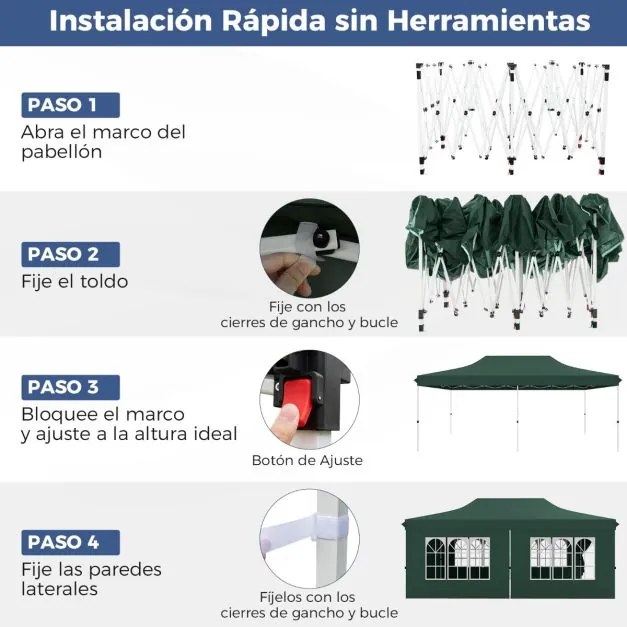 Tenda jardim, festas, eventos de 600 x 300 cm com 6 paredes laterais removíveis, com 6 pesos com bolsa de transporte Verde