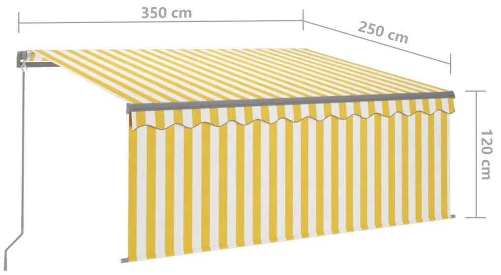 Toldo retrátil manual com estore/LED 3,5x2,5 m amarelo e branco