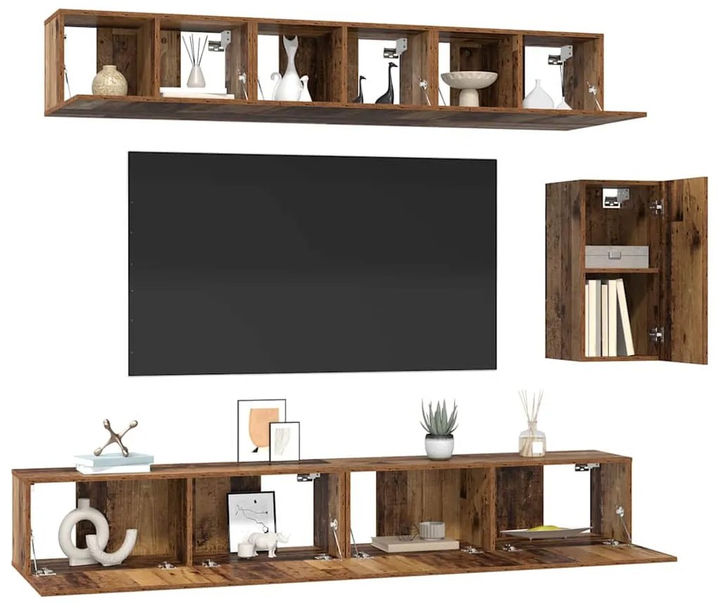 Conjunto de móvel de TV 6 pcs Madeira antiga 100 x 30 x 30 cm